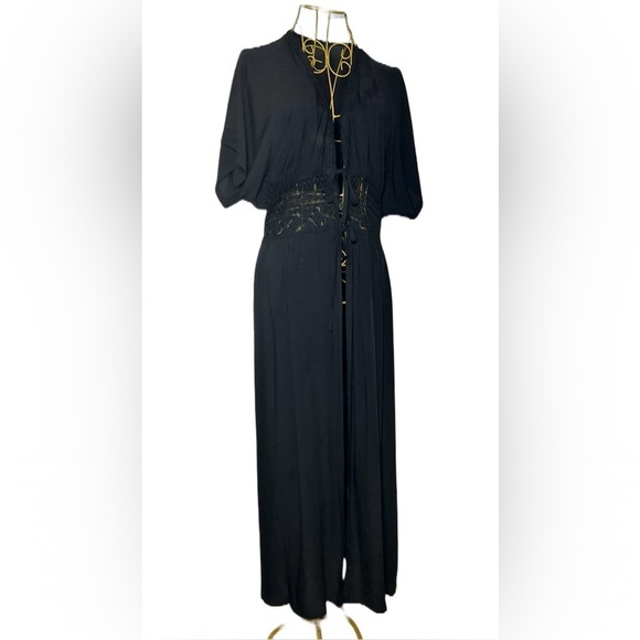 NEW Boho Black Lace Beach Dress Coverup with Flutter Sleeves & 2-Tie Front, OS - Picture 9 of 16